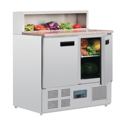 Polar G-Series Pizza Salad Prep Counter Fridge With Granite Worktop 288Ltr