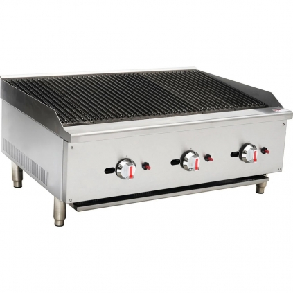 Hamoki ECB-36SX Gas Countertop Charbroiler Grill Triple Control 3 Burner