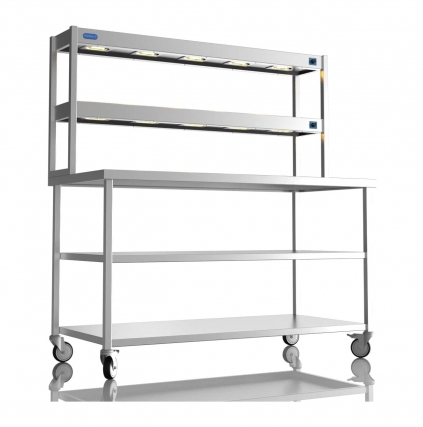 1500mm Wide Stainless Steel Table With 2 Tier Heated Gantry & Mid Undershelf