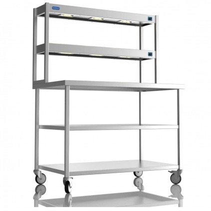 1200mm Wide Stainless Steel Table With 2 Tier Heated Gantry & Mid Undershelf