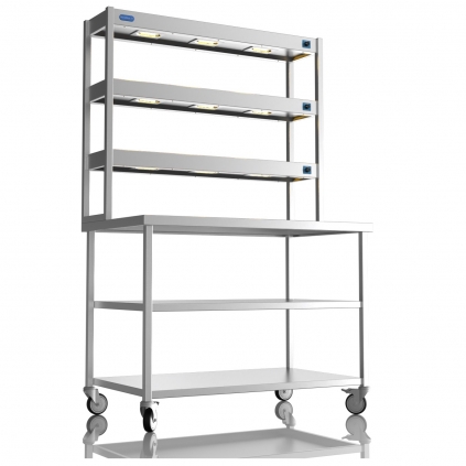1200mm Wide Stainless Steel Table With 3 Tier Heated Gantry & Mid Undershelf