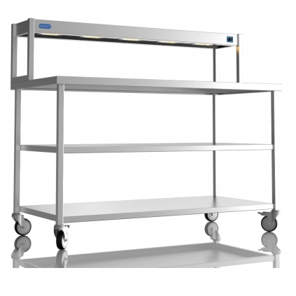 1500mm Wide Stainless Steel Table With 1 Tier Heated Gantry & Mid Undershelf