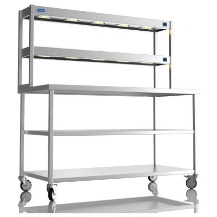1500mm Wide Stainless Steel Table With 2 Tier Heated Gantry & Mid Undershelf