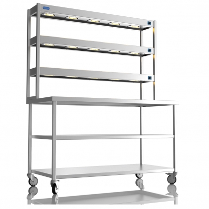 1500mm Wide Stainless Steel Table With 3 Tier Heated Gantry & Mid Undershelf