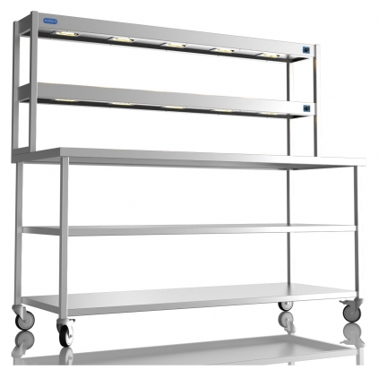 1800mm Wide Stainless Steel Table With 2 Tier Heated Gantry & Mid Undershelf