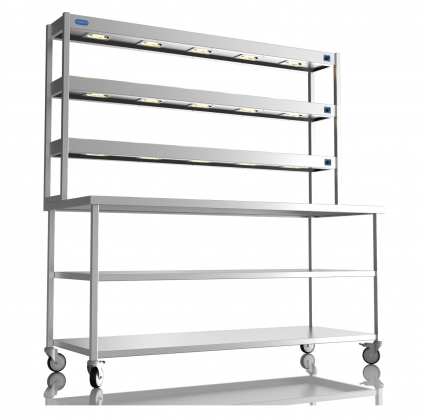 1800mm Wide Stainless Steel Table With 3 Tier Heated Gantry & Mid Undershelf