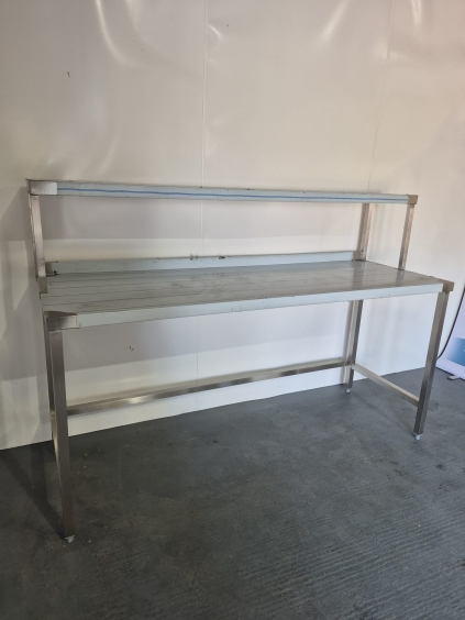 New Solid Welded 2100mm Stainless Steel Wall Table With Void Under & Gantry