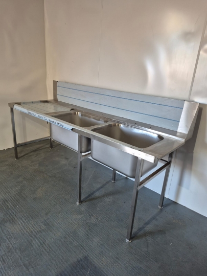 New Solid Welded Stainless Steel 2100mm Double Bowl Dishwasher Sink LH Drainer
