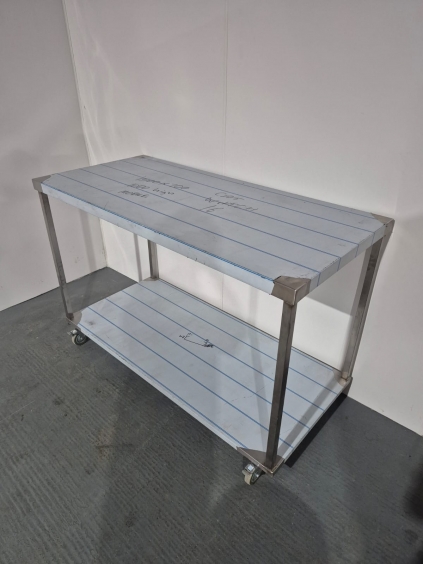 New Solid Welded 1500mm Stainless Steel Centre Table With Undershelf On Castors