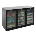 Polar Triple Hinged Door Back Bar Cooler in Black with LED Lighting