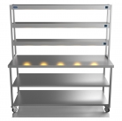 1800mm Wide Stainless Steel Table With 3 Tier Heated Gantry & Mid Undershelf