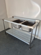 New Solid Welded Stainless Steel 1500mm Wide Double Bowl Sink With LH Drainer