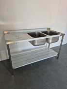 New Solid Welded Stainless Steel 1500mm Wide Double Bowl Sink With LH Drainer