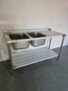 New Solid Welded Stainless Steel 1500mm Wide Double Bowl Sink With RH Drainer
