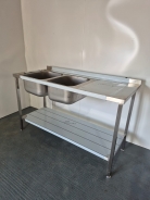 New Solid Welded Stainless Steel 1500mm Wide Double Bowl Sink With RH Drainer
