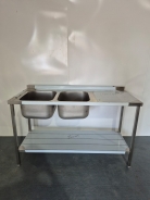 New Solid Welded Stainless Steel 1500mm Wide Double Bowl Sink With RH Drainer