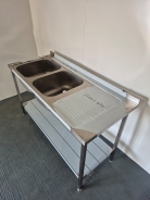 New Solid Welded Stainless Steel 1500mm Wide Double Bowl Sink With RH Drainer