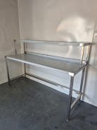 New Solid Welded 2100mm Stainless Steel Wall Table With Void Under & Gantry