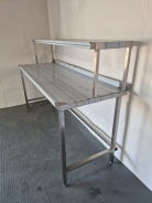 New Solid Welded 2100mm Stainless Steel Wall Table With Void Under & Gantry