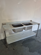 New Solid Welded Stainless Steel 1800mm Double Bowl Sink With Double Drainer