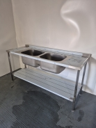 New Solid Welded Stainless Steel 1800mm Double Bowl Sink With Double Drainer
