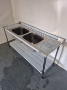 New Solid Welded Stainless Steel 1800mm Double Bowl Sink With Double Drainer