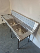 New Solid Welded Stainless Steel 2100mm Double Bowl Dishwasher Sink LH Drainer