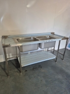 New Solid Welded Stainless Steel 2000mm Double Bowl Sink With Double Drainer