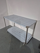 New Solid Welded 1500mm Stainless Steel Centre Table With Undershelf On Castors