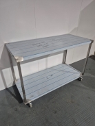 New Solid Welded 1500mm Stainless Steel Centre Table With Undershelf On Castors